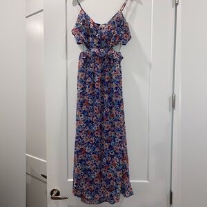 Altar'd State Floral Cut Out Maxi Dress Spaghetti Strap Blue Multicolor Size L